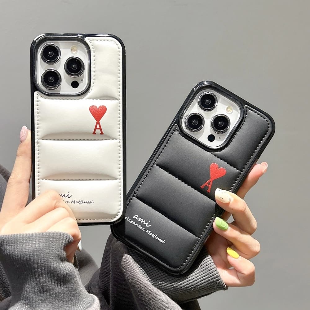 AMI Paris Quilted Design with Red Heart Logo iPhone Case