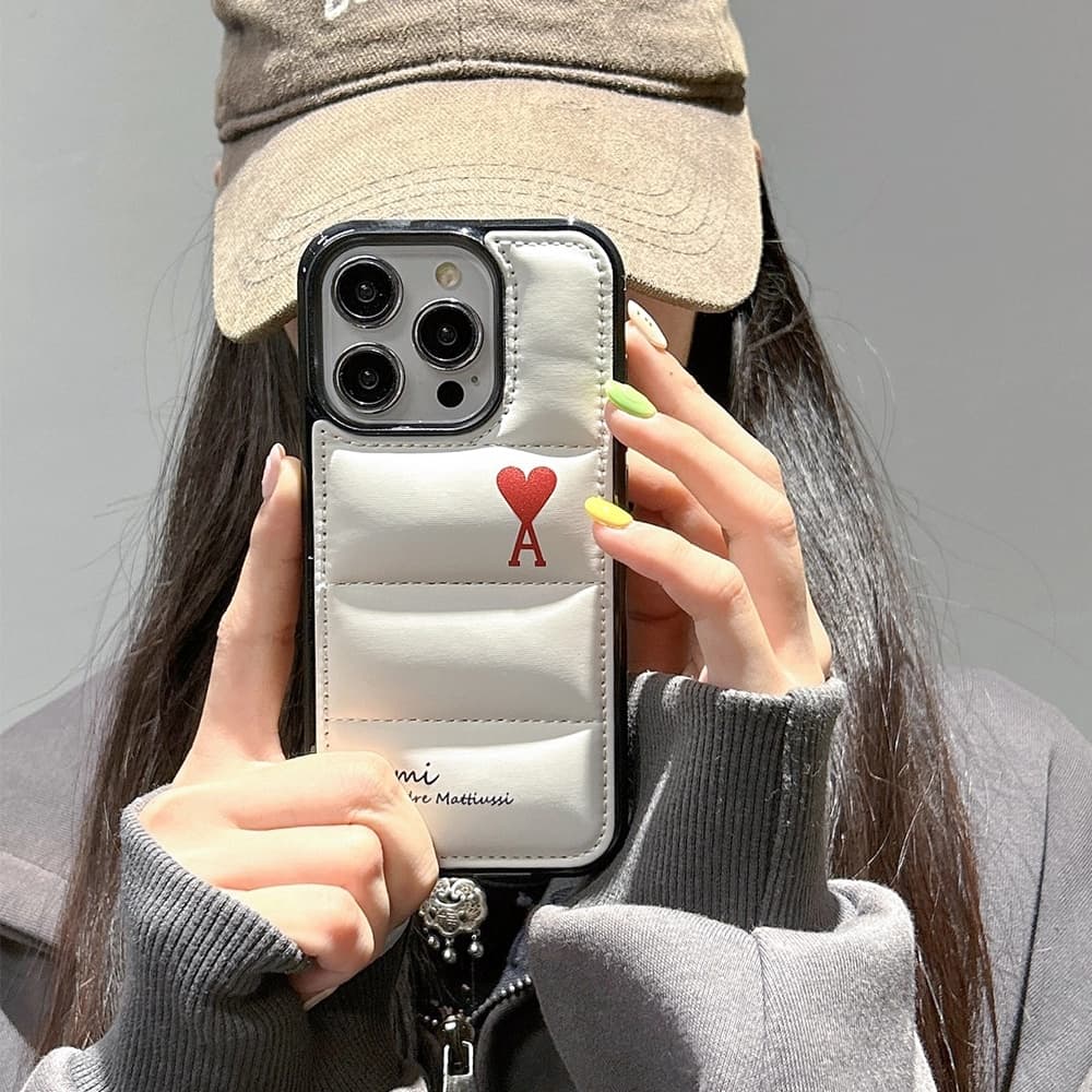 AMI Paris Quilted Design with Red Heart Logo iPhone Case