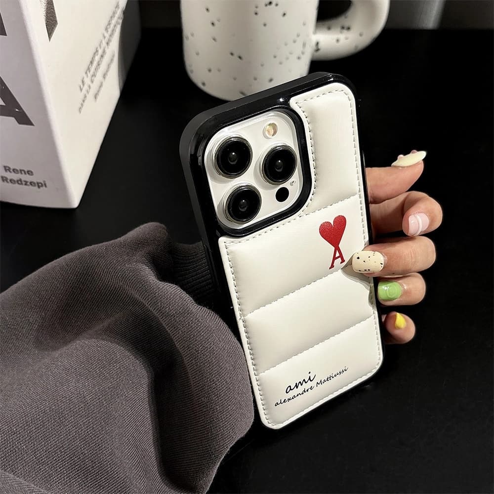 AMI Paris Quilted Design with Red Heart Logo iPhone Case