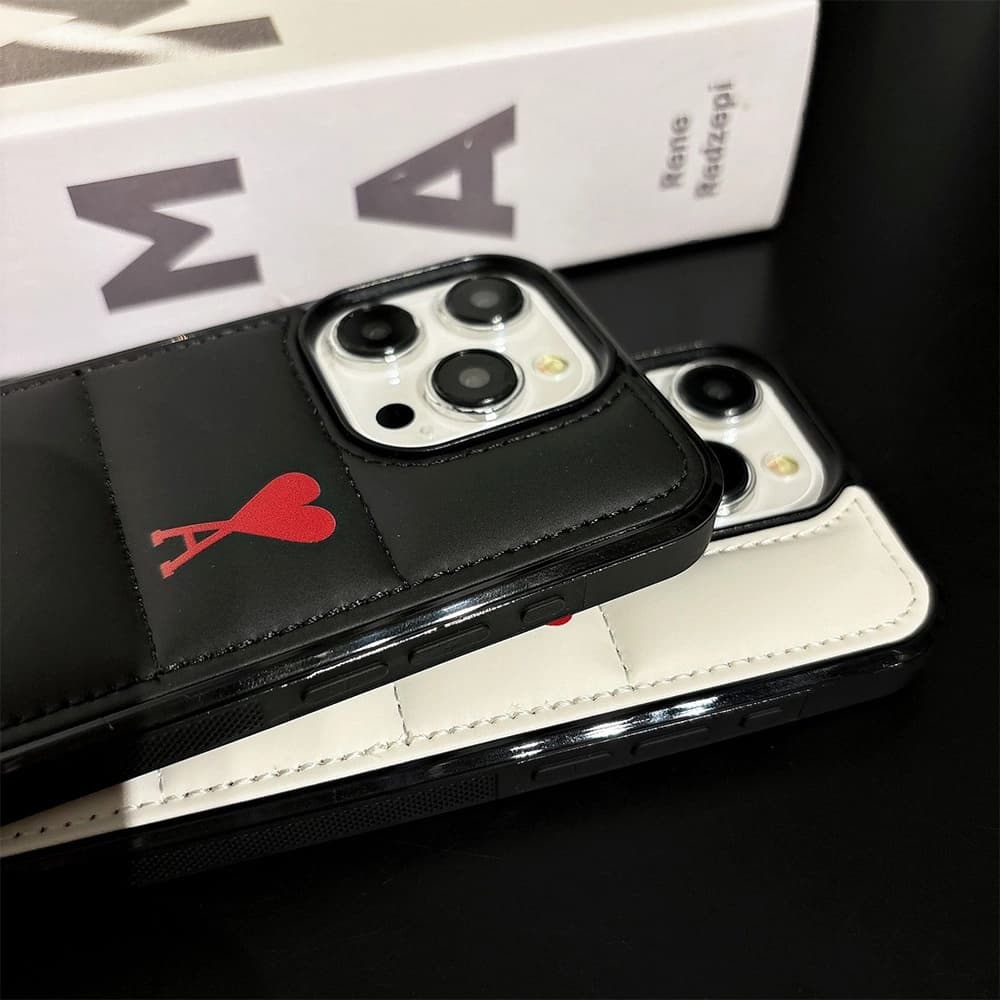 AMI Paris Quilted Design with Red Heart Logo iPhone Case