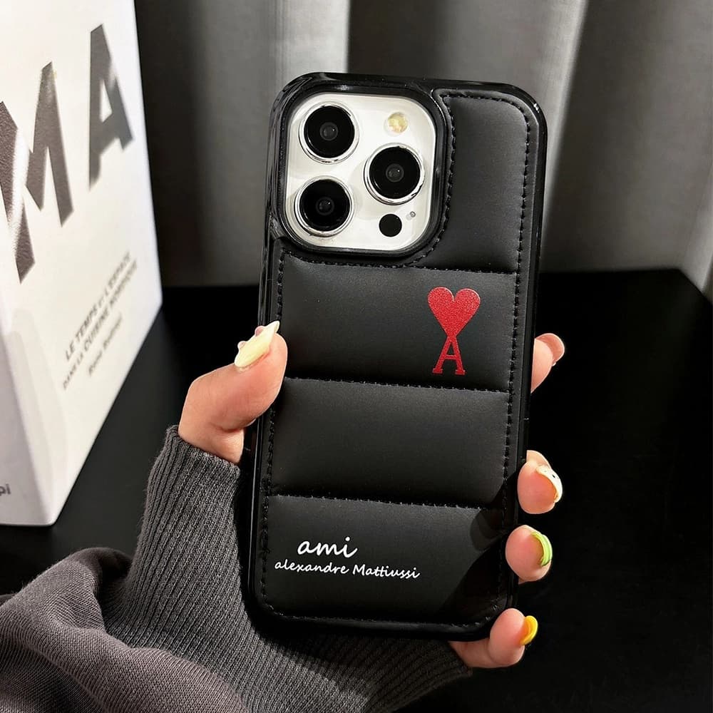 AMI Paris Quilted Design with Red Heart Logo iPhone Case