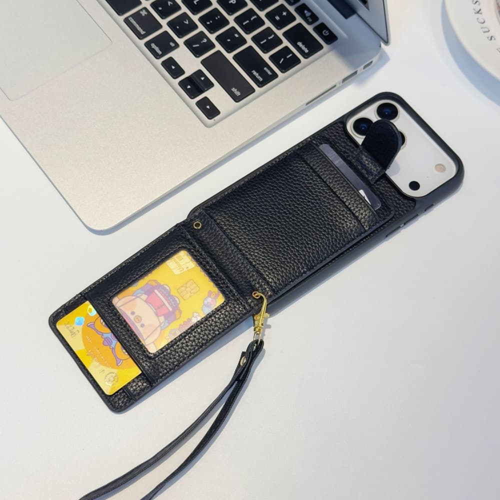 Chanel CC Logo with Flip Card Holder & Strap iPhone Case