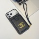 Chanel CC Logo with Flip Card Holder & Strap iPhone Case