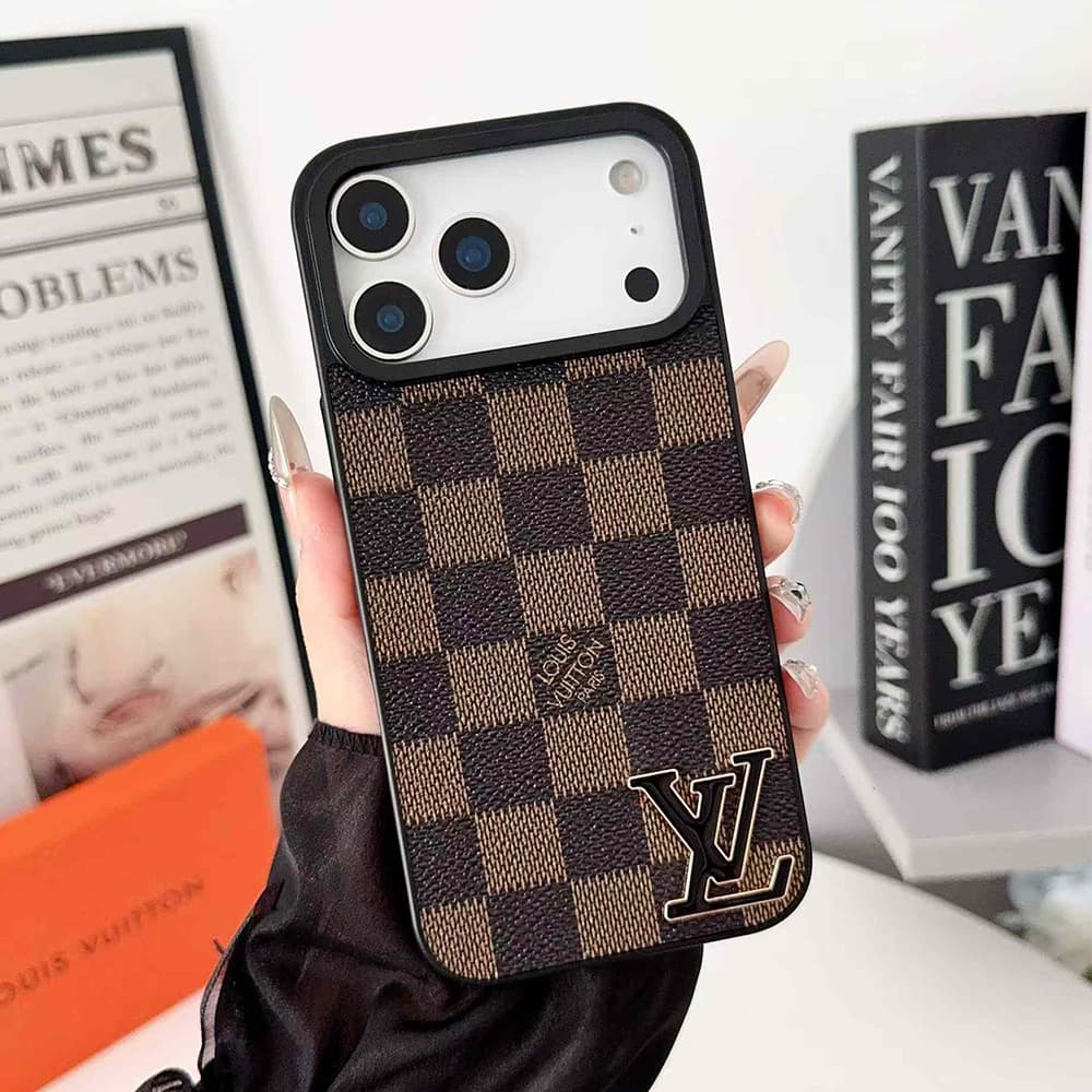 Louis Vuitton Large Metal Black LV Logo iPhone Case