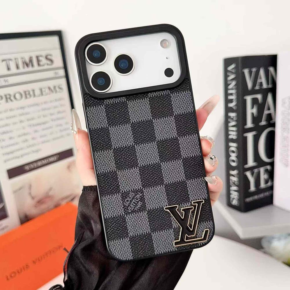 Louis Vuitton Large Metal Black LV Logo iPhone Case