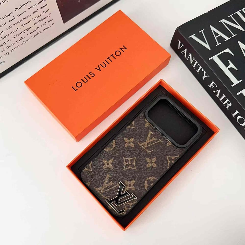 Louis Vuitton Large Metal Black LV Logo iPhone Case