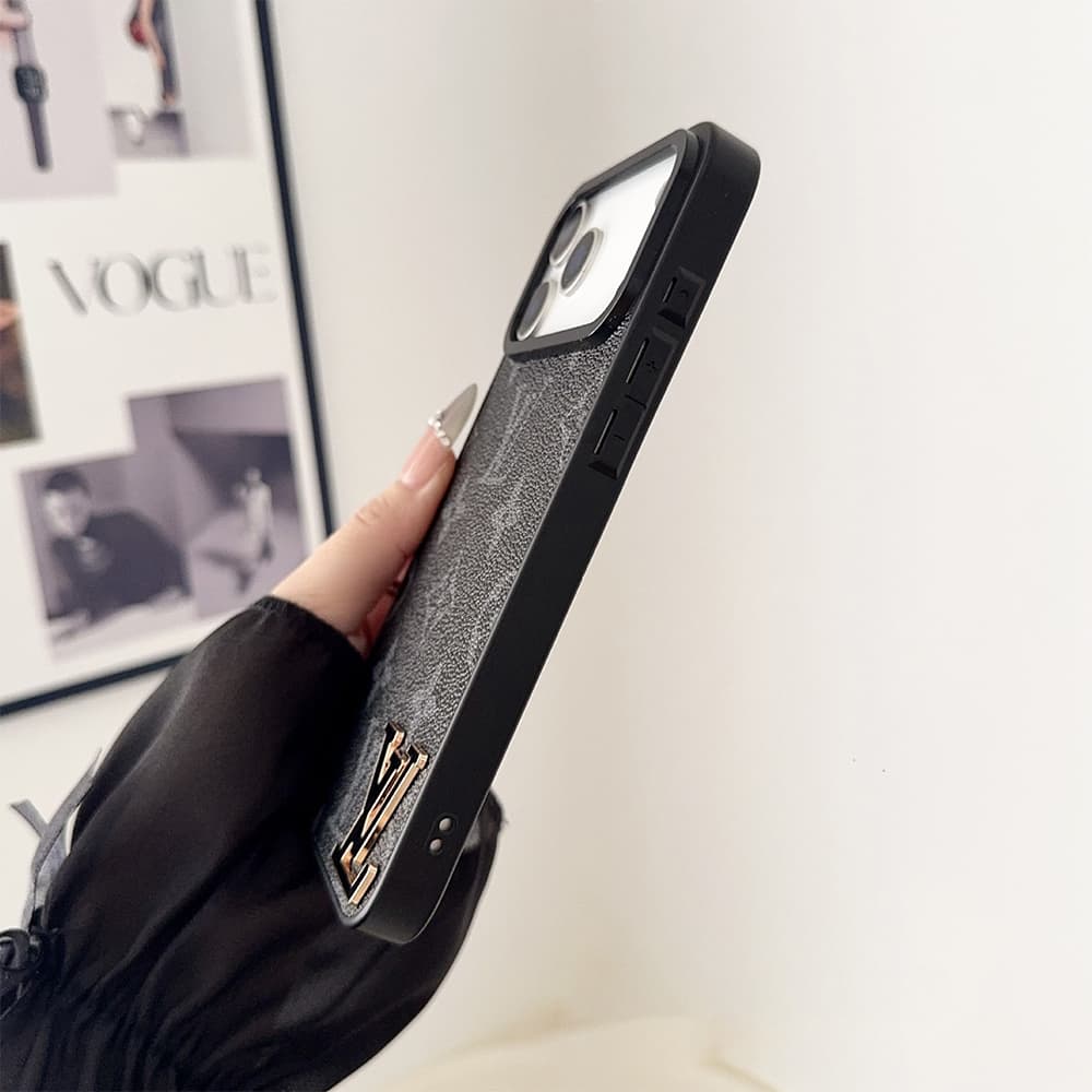 Louis Vuitton Large Metal Black LV Logo iPhone Case