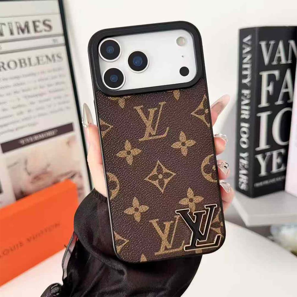 Louis Vuitton Large Metal Black LV Logo iPhone Case