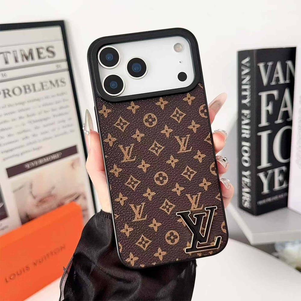 Louis Vuitton Large Metal Black LV Logo iPhone Case