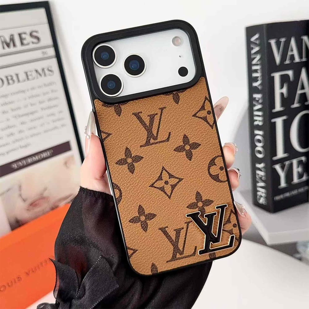 Louis Vuitton Large Metal Black LV Logo iPhone Case