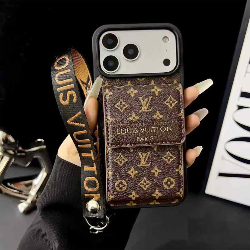Louis Vuitton Monogram Pattern with Accordion Card Holder & Short Strap iPhone Case