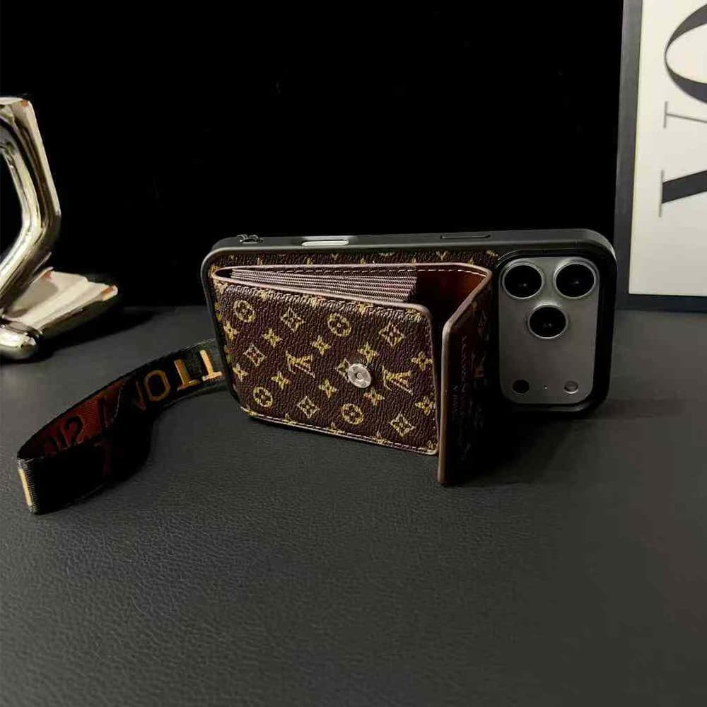 Louis Vuitton Monogram Pattern with Accordion Card Holder & Short Strap iPhone Case