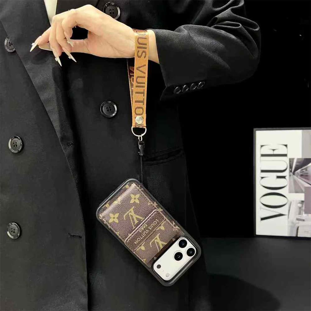 Louis Vuitton Monogram Pattern with Accordion Card Holder & Short Strap iPhone Case