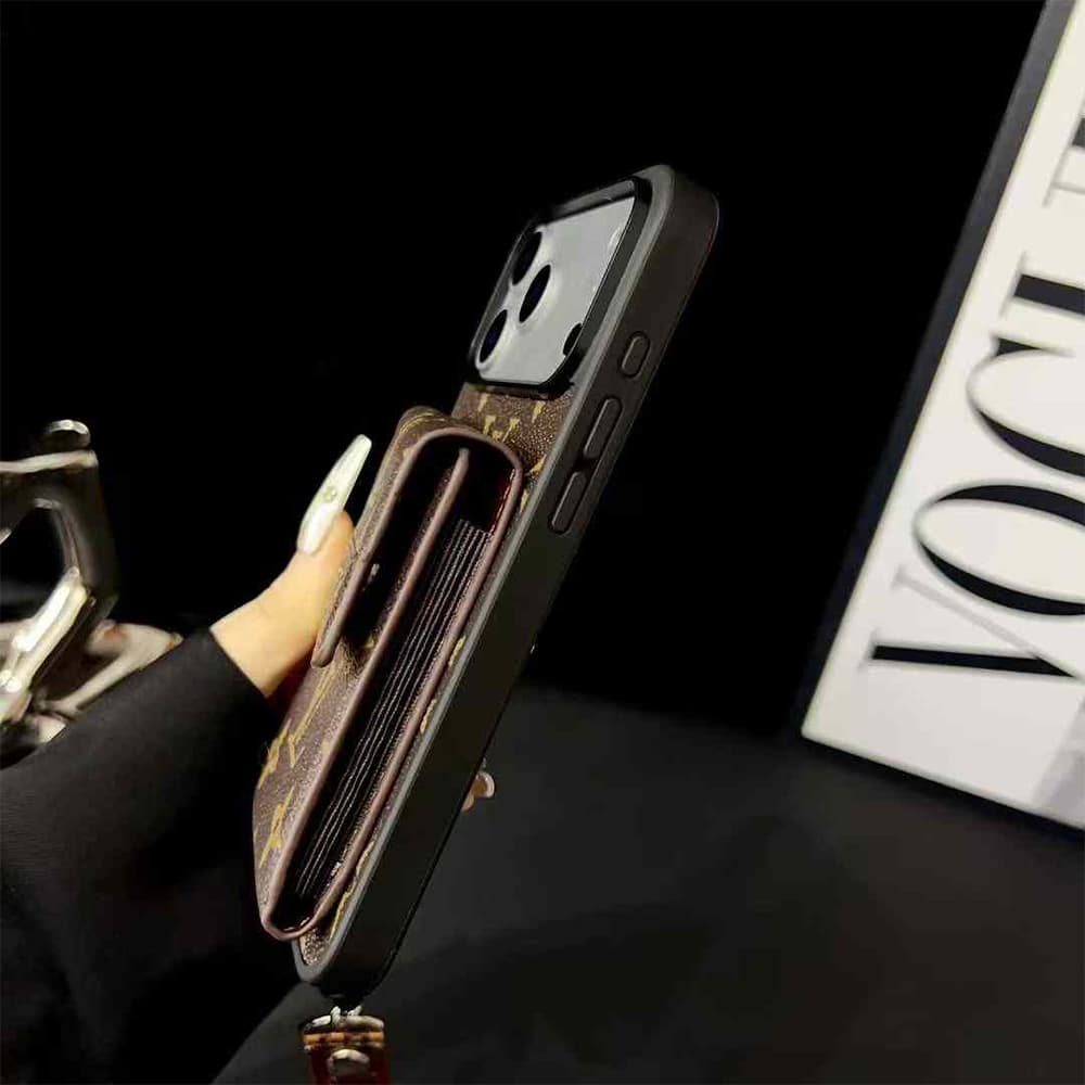 Louis Vuitton Monogram Pattern with Accordion Card Holder & Short Strap iPhone Case