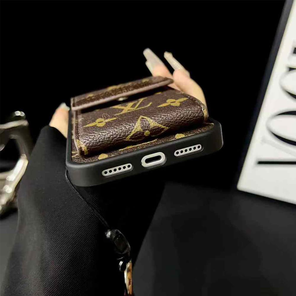 Louis Vuitton Monogram Pattern with Accordion Card Holder & Short Strap iPhone Case