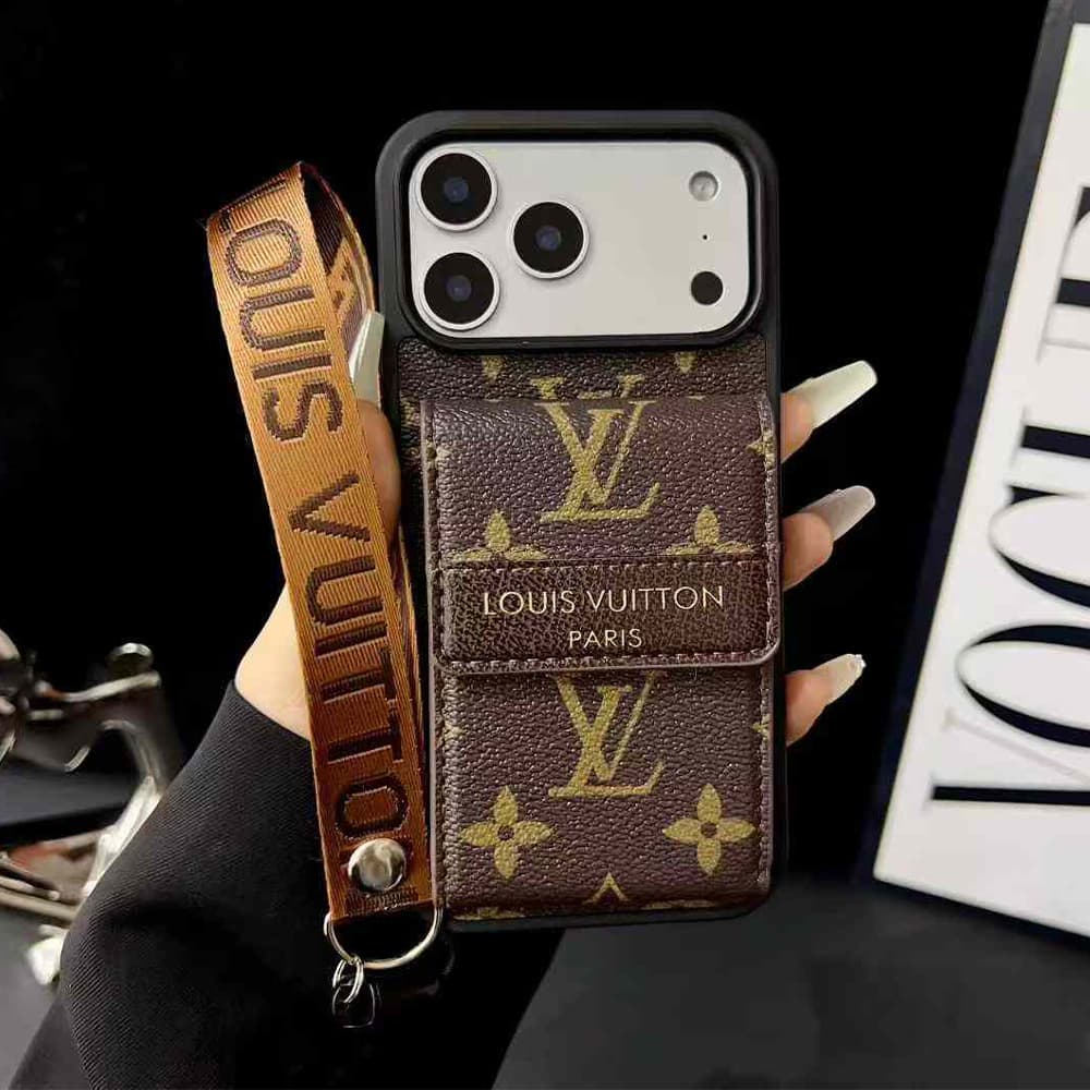 Louis Vuitton Monogram Pattern with Accordion Card Holder & Short Strap iPhone Case
