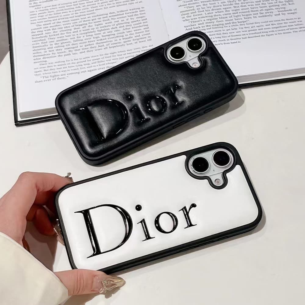 Dior Embossed Logo iPhone Case in Black & White