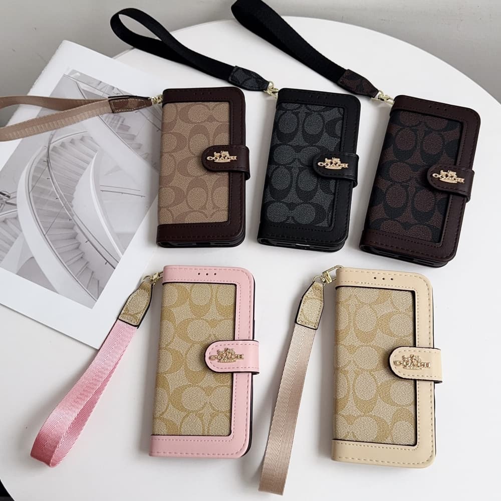 Coach Signature C Pattern with Flip Wallet & Card Slots iPhone Galaxy Case