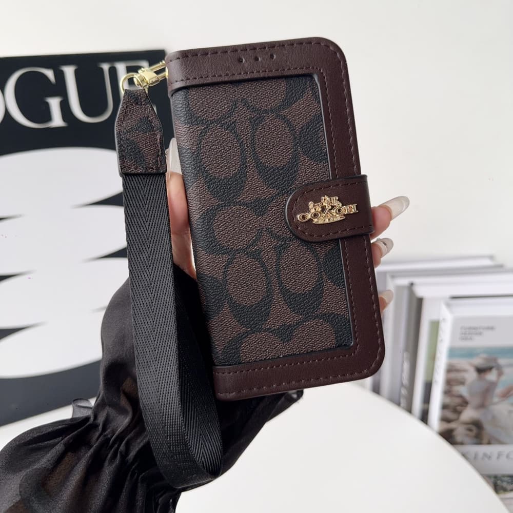 Coach Signature C Pattern with Flip Wallet & Card Slots iPhone Galaxy Case