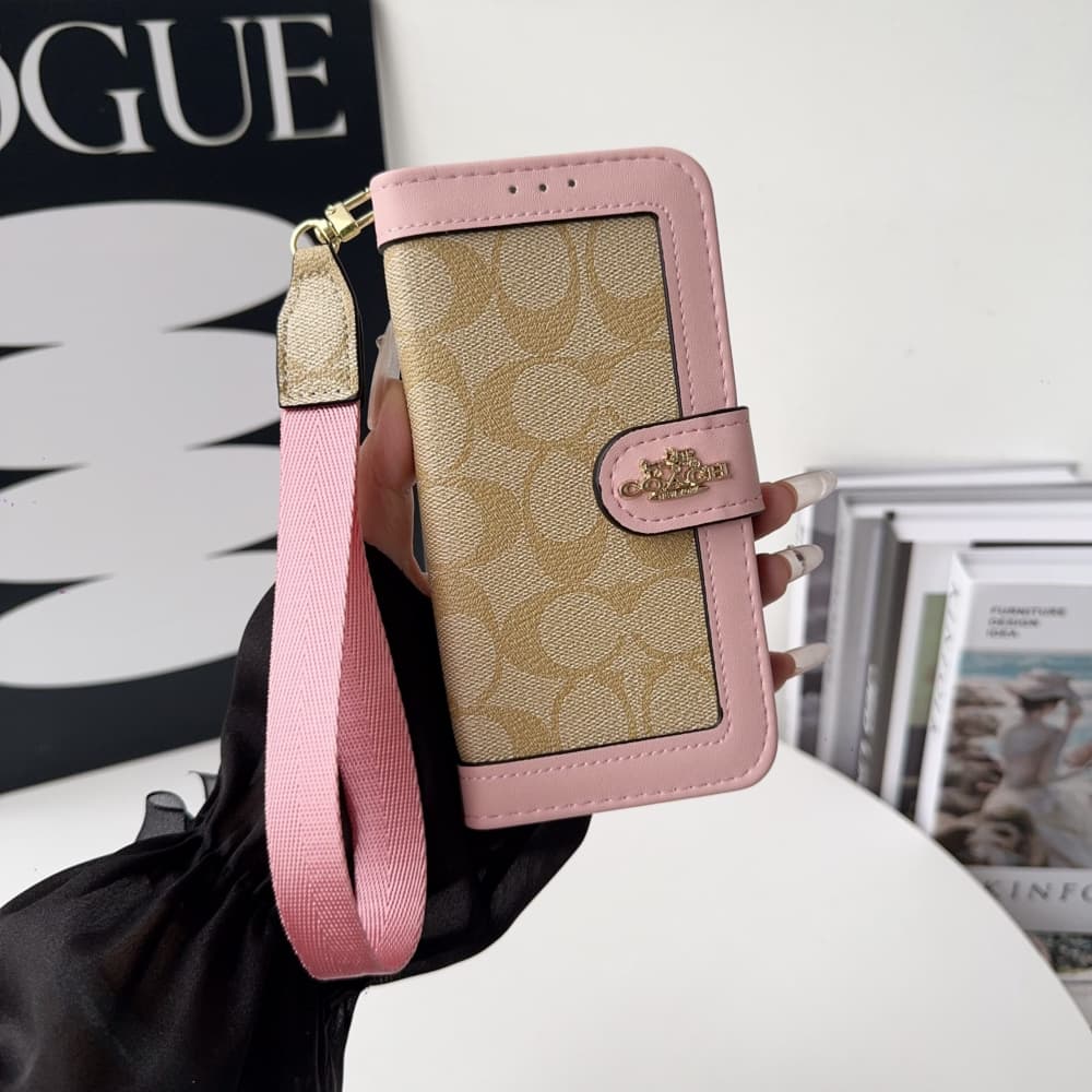 Coach Signature C Pattern with Flip Wallet & Card Slots iPhone Galaxy Case