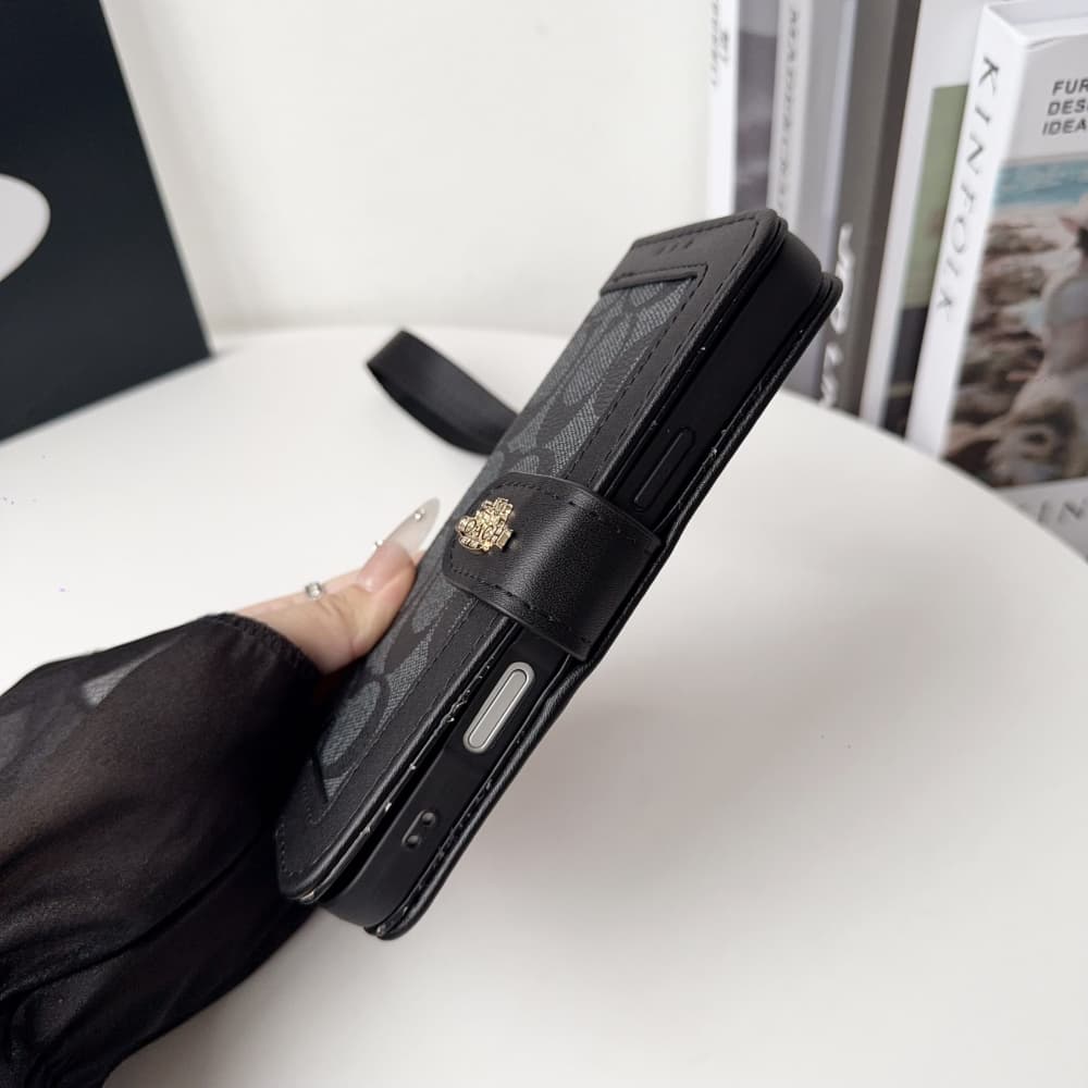 Coach Signature C Pattern with Flip Wallet & Card Slots iPhone Galaxy Case