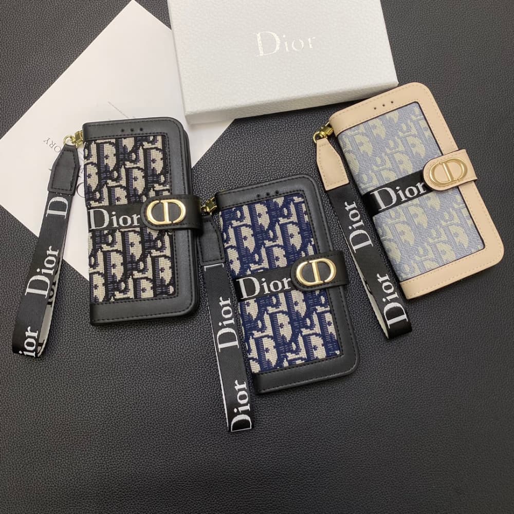 Dior Oblique Pattern with Flip Wallet & Metal CD Clasp iPhone Galaxy Case