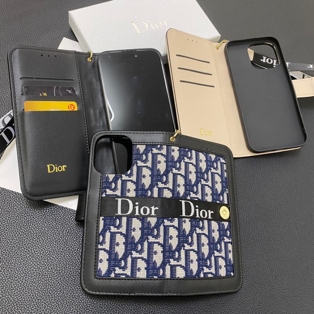 Dior Oblique Pattern with Flip Wallet & Metal CD Clasp iPhone Galaxy Case