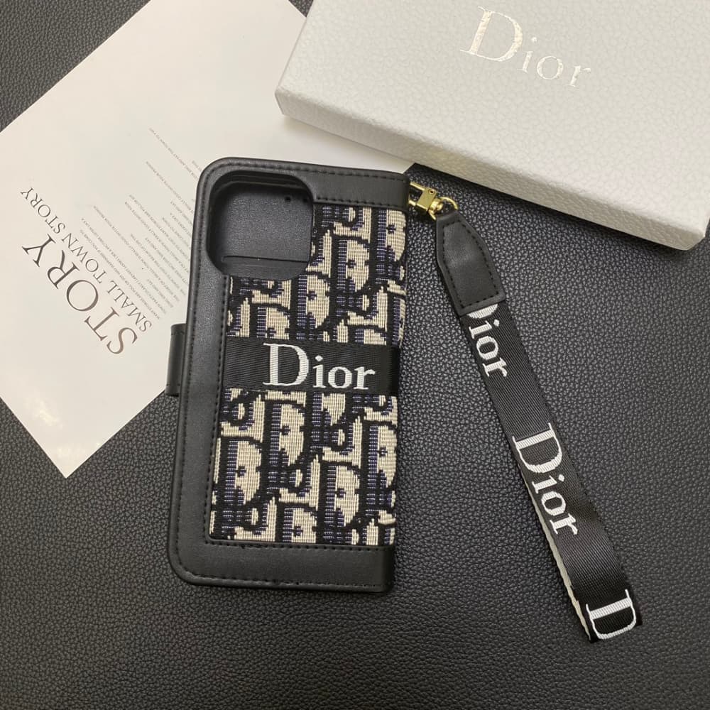 Dior Oblique Pattern with Flip Wallet & Metal CD Clasp iPhone Galaxy Case