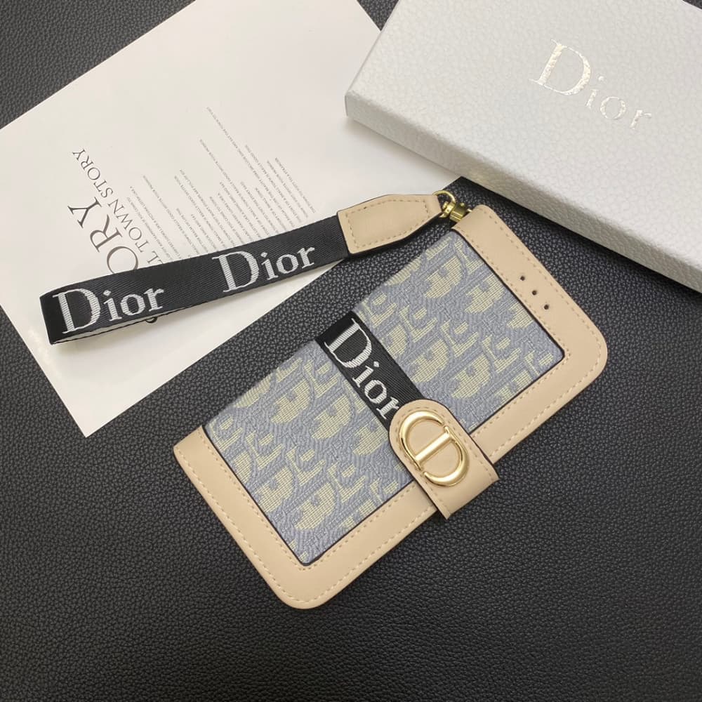 Dior Oblique Pattern with Flip Wallet & Metal CD Clasp iPhone Galaxy Case