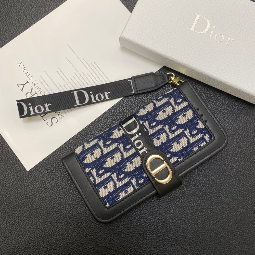 Dior Oblique Pattern with Flip Wallet & Metal CD Clasp iPhone Galaxy Case
