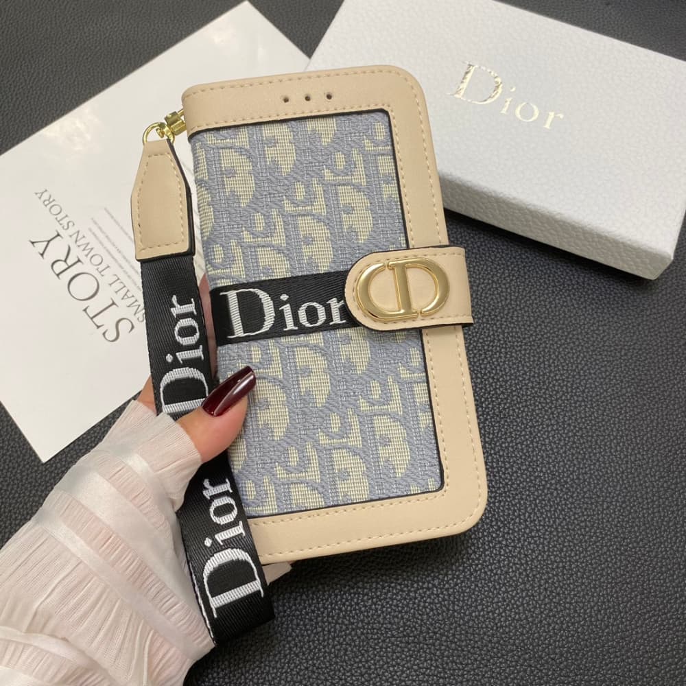 Dior Oblique Pattern with Flip Wallet & Metal CD Clasp iPhone Galaxy Case