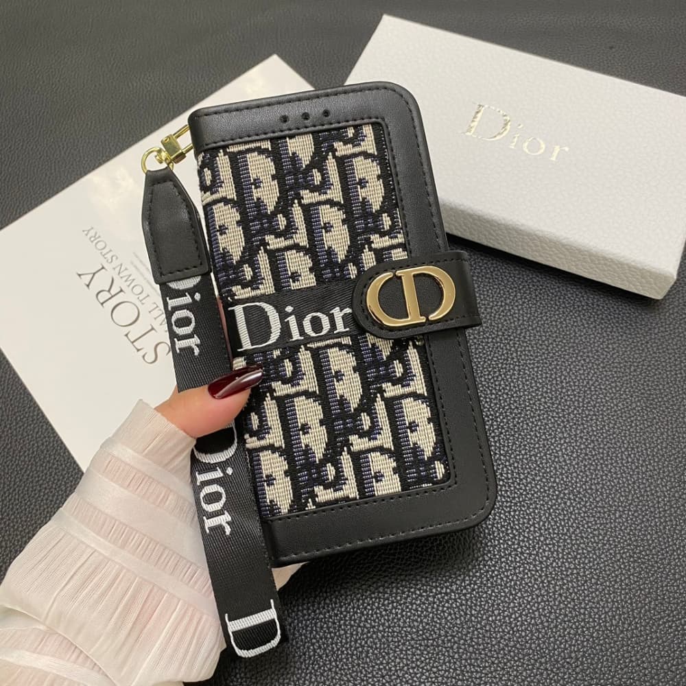 Dior Oblique Pattern with Flip Wallet & Metal CD Clasp iPhone Galaxy Case