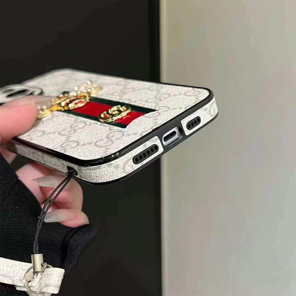 Gucci GG Pattern with Bee Charm & Web Strap iPhone Case