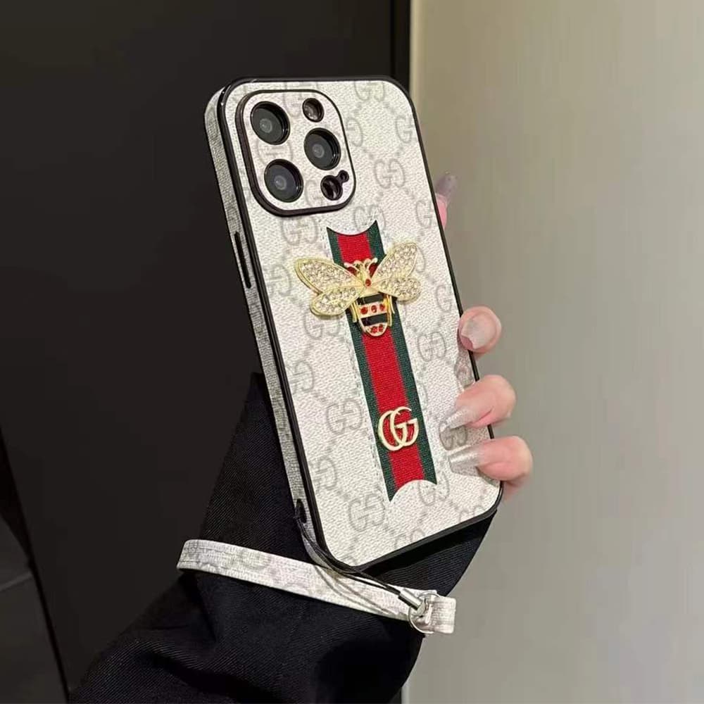 Gucci GG Pattern with Bee Charm & Web Strap iPhone Case