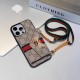Gucci GG Pattern with Bee Charm, Card Holder & Adjustable Strap iPhone Case