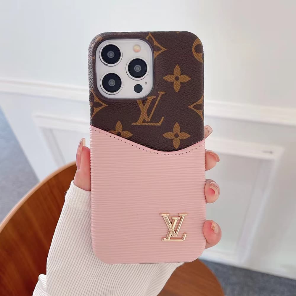 Louis Vuitton Ripple Design Card Pocket iPhone Case - Monogram Pattern with Metal LV Logo