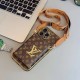 LV & Gucci Crossbody Strap & Card Holder Built-in Mirror iPhone Case