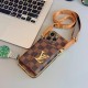 LV & Gucci Crossbody Strap & Card Holder Built-in Mirror iPhone Case