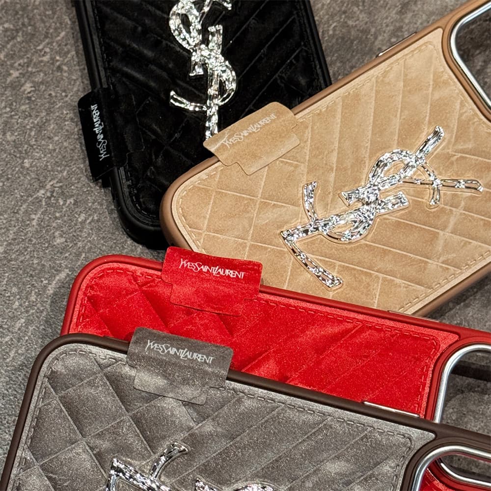YSL Velvet Finish Silver Logo Quilted Pattern iPhone Case