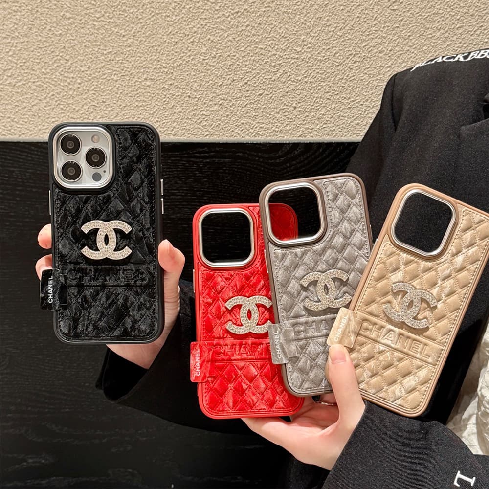 Chanel Velvet Finish Crystal CC Logo & Quilted Pattern iPhone Case