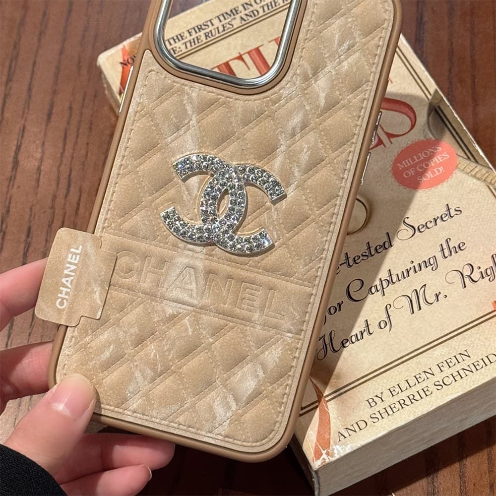 Chanel Velvet Finish Crystal CC Logo & Quilted Pattern iPhone Case