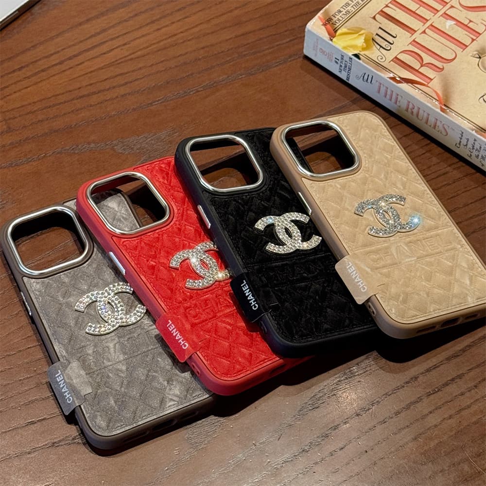 Chanel Velvet Finish Crystal CC Logo & Quilted Pattern iPhone Case