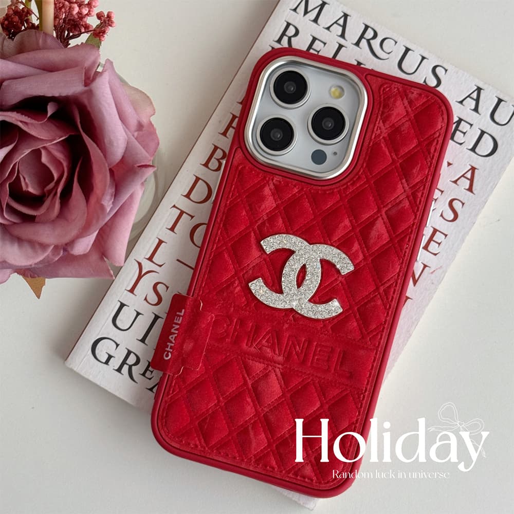 Chanel Velvet Finish Crystal CC Logo & Quilted Pattern iPhone Case