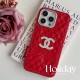 Chanel Velvet Finish Crystal CC Logo & Quilted Pattern iPhone Case