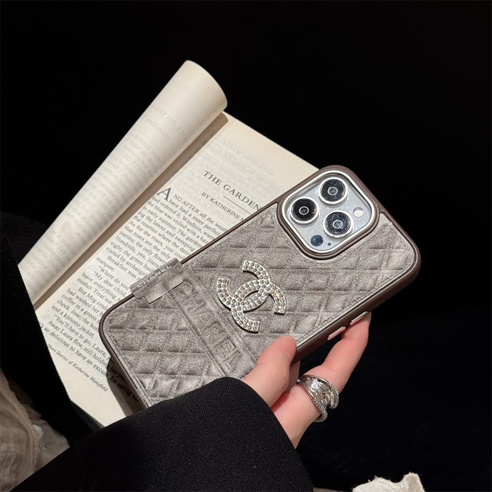 Chanel Velvet Finish Crystal CC Logo & Quilted Pattern iPhone Case