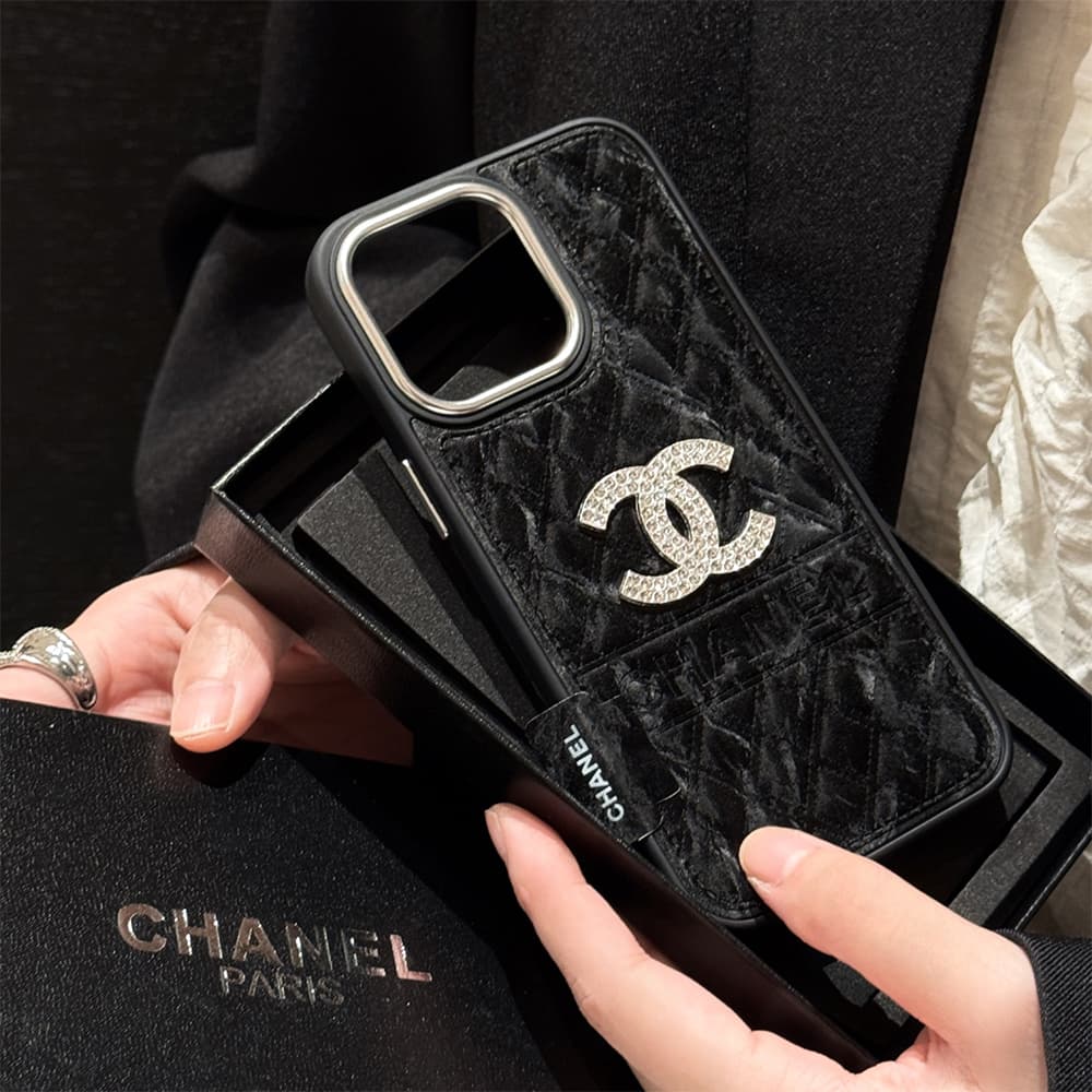Chanel Velvet Finish Crystal CC Logo & Quilted Pattern iPhone Case