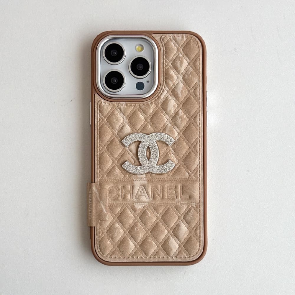 Chanel Velvet Finish Crystal CC Logo & Quilted Pattern iPhone Case