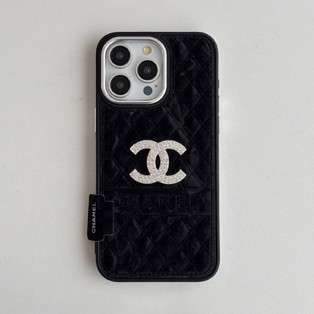 Chanel Velvet Finish Crystal CC Logo & Quilted Pattern iPhone Case