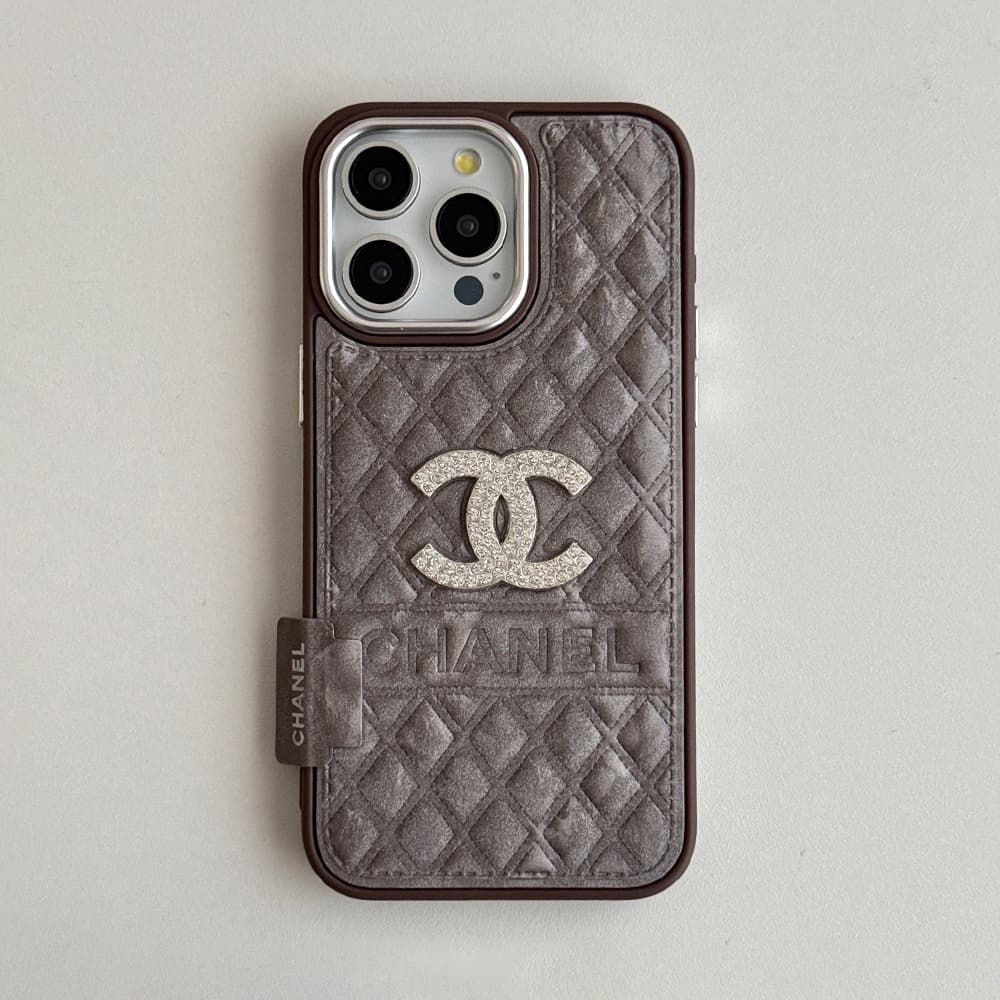 Chanel Velvet Finish Crystal CC Logo & Quilted Pattern iPhone Case