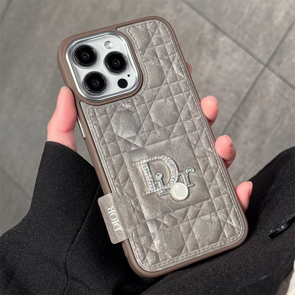 Dior Crystal Logo & Quilted Velvet iPhone Case